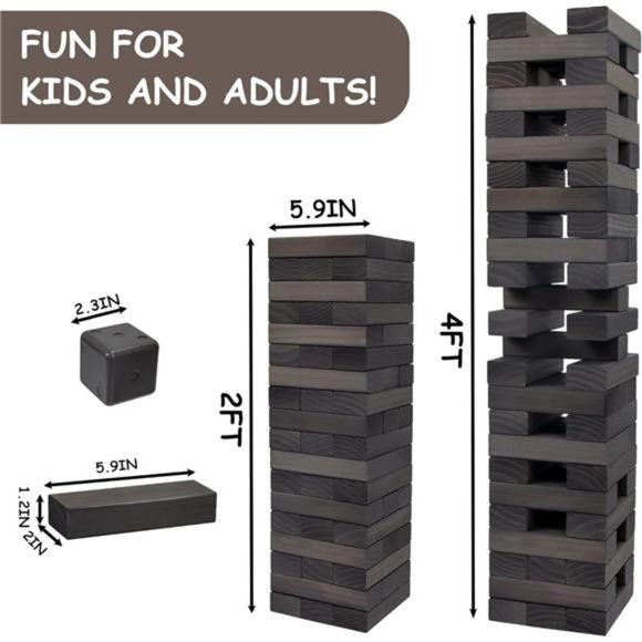 54Pieces Giant Tumble Tower Blocks Game Giant Wood Stacking Game with 1 Dice Set - Picture 3 of 7